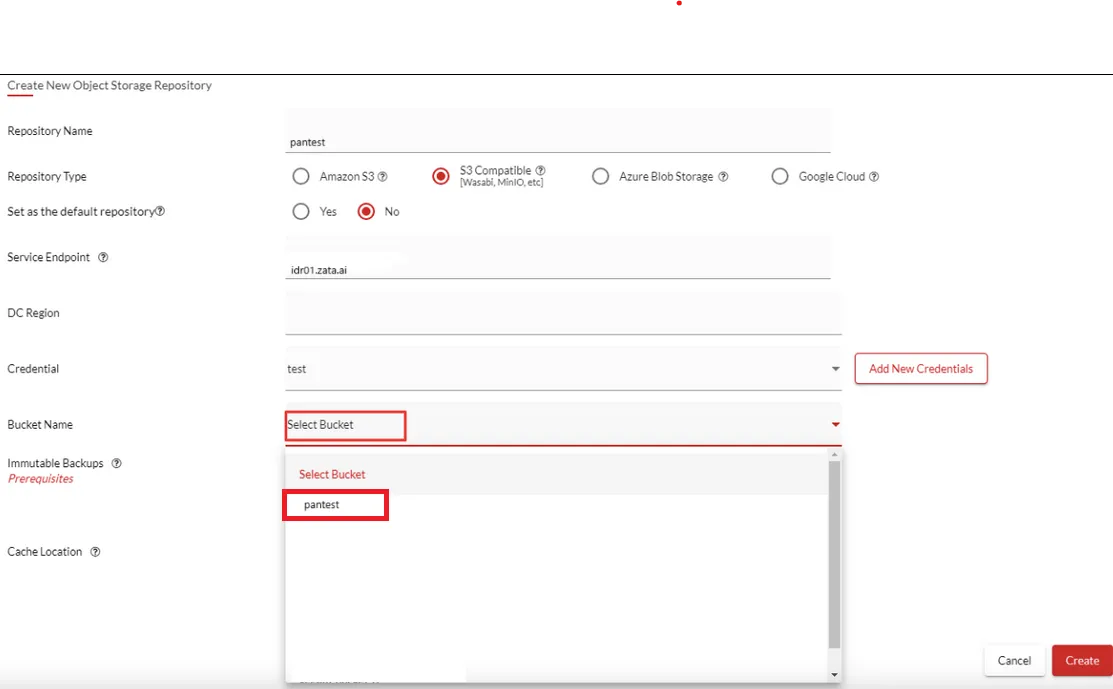 Bucket Name list with a bucket to select
