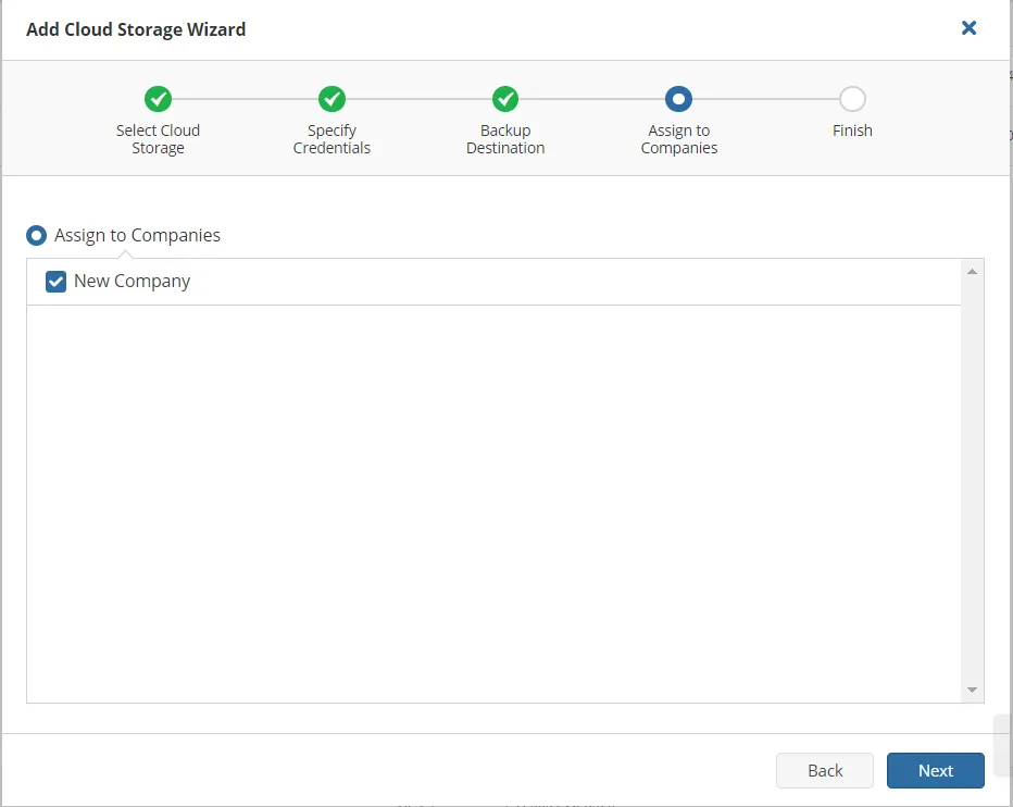 Assign to Companies step with a company ticked