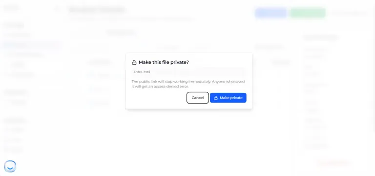 The Make this file private? dialog with Cancel and Make private buttons