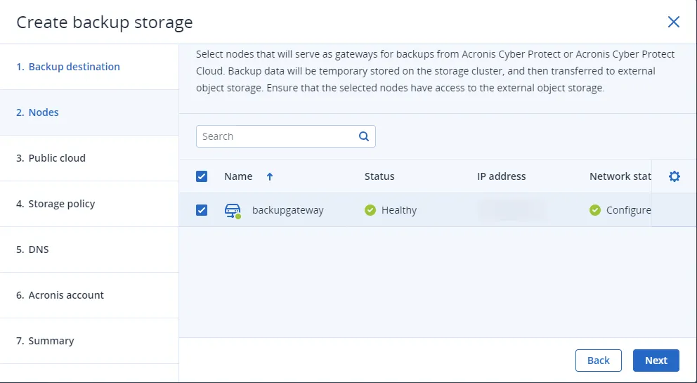 Nodes step with the backup gateway node ticked