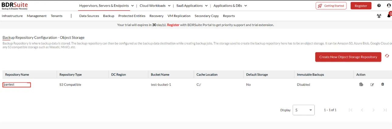 Object storage repository list with the new S3 Compatible repository