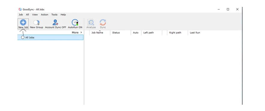 GoodSync main window with the New Job button