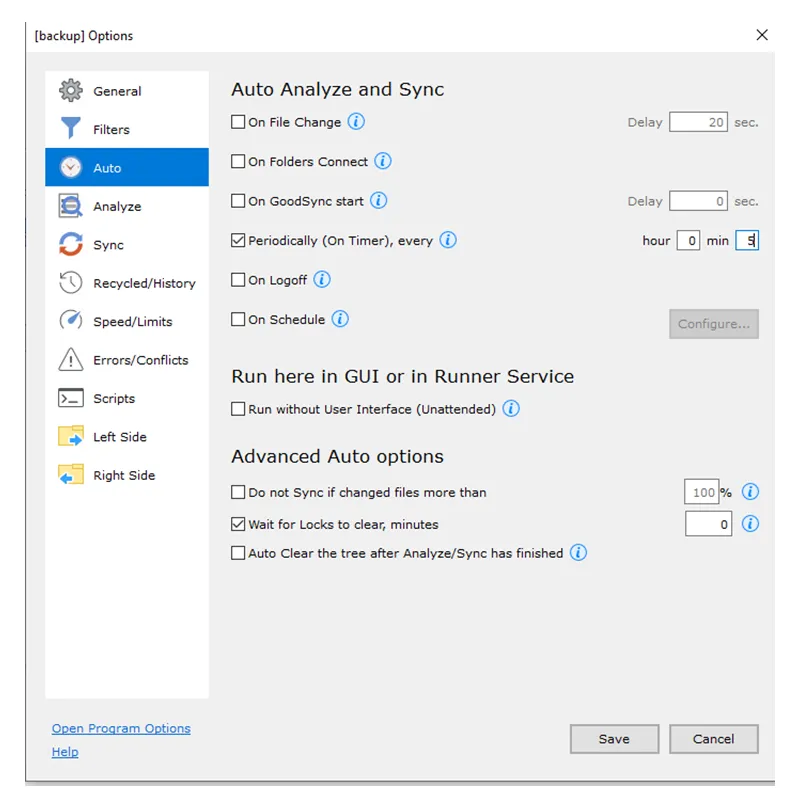 Auto options with Periodically (On Timer) set to every 5 minutes