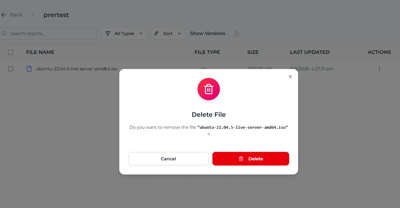 The Delete File window asking to confirm removal of a file